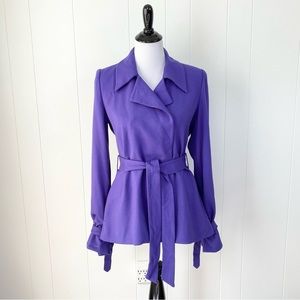 GET Purple Fit & Flare Coat Short Trench Jacket Belted Waist Women's Size Small